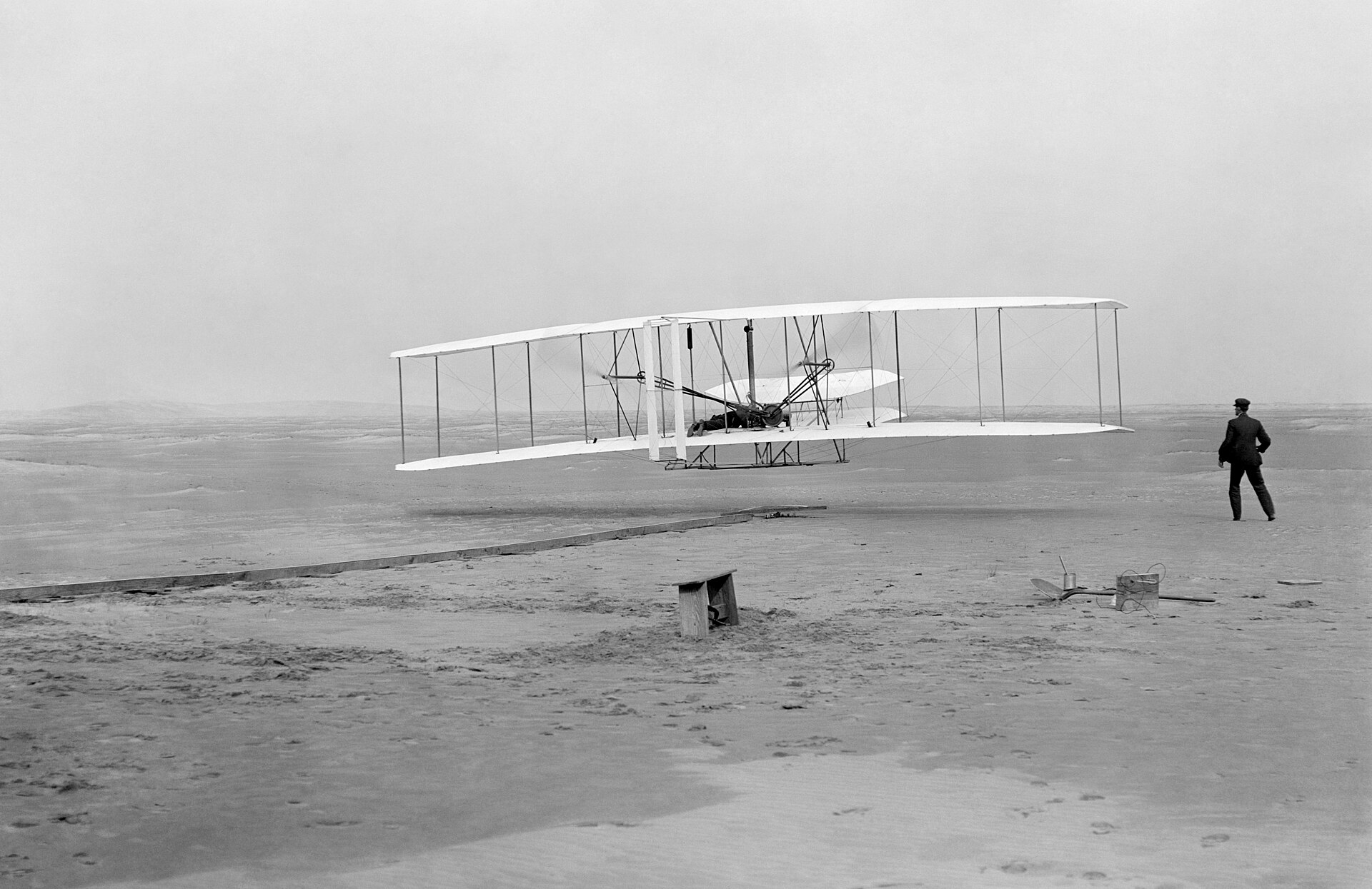 The Wright brothers' first powered flight at Kitty Hawk, 1903