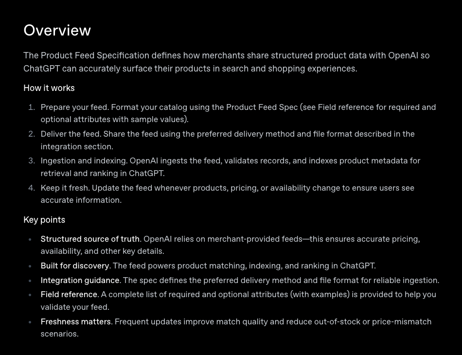 OpenAI's Product Feed Specification overview: how it works and key points