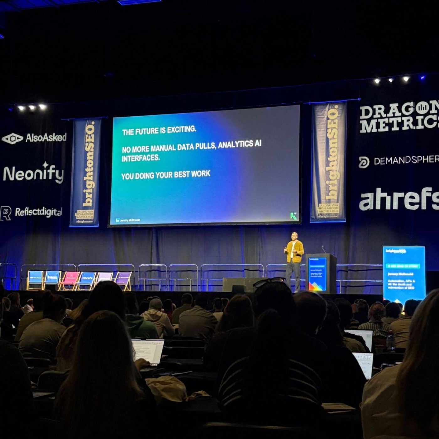 Jeremy McDonald speaking on the brightonSEO main stage