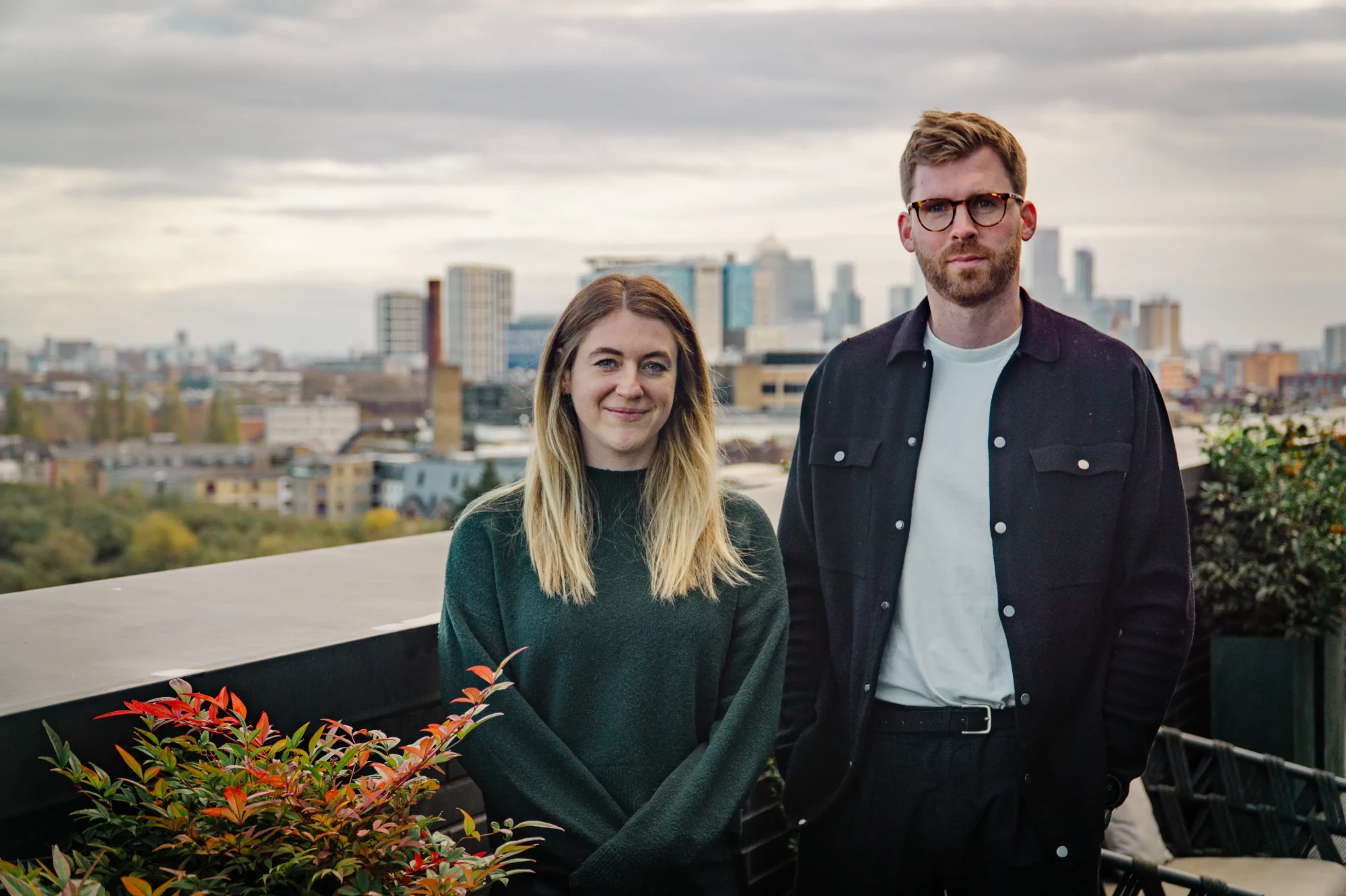 Jeremy McDonald with a colleague on a London rooftop